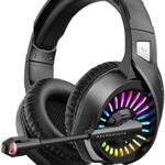 Gaming Headset with Microphone, Compatible with PS4 PS5 Xbox One PC Laptop, Over-Ear Headphones with LED RGB Light, Noise Canceling Mic, 7.1 Stereo Surround Sound  Video Games